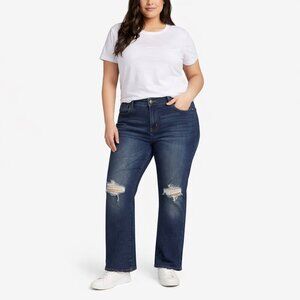 Lucky & Blessed Dark Wash Mid-Rise Boyfriend Destructed Knee Jeans Womens 18